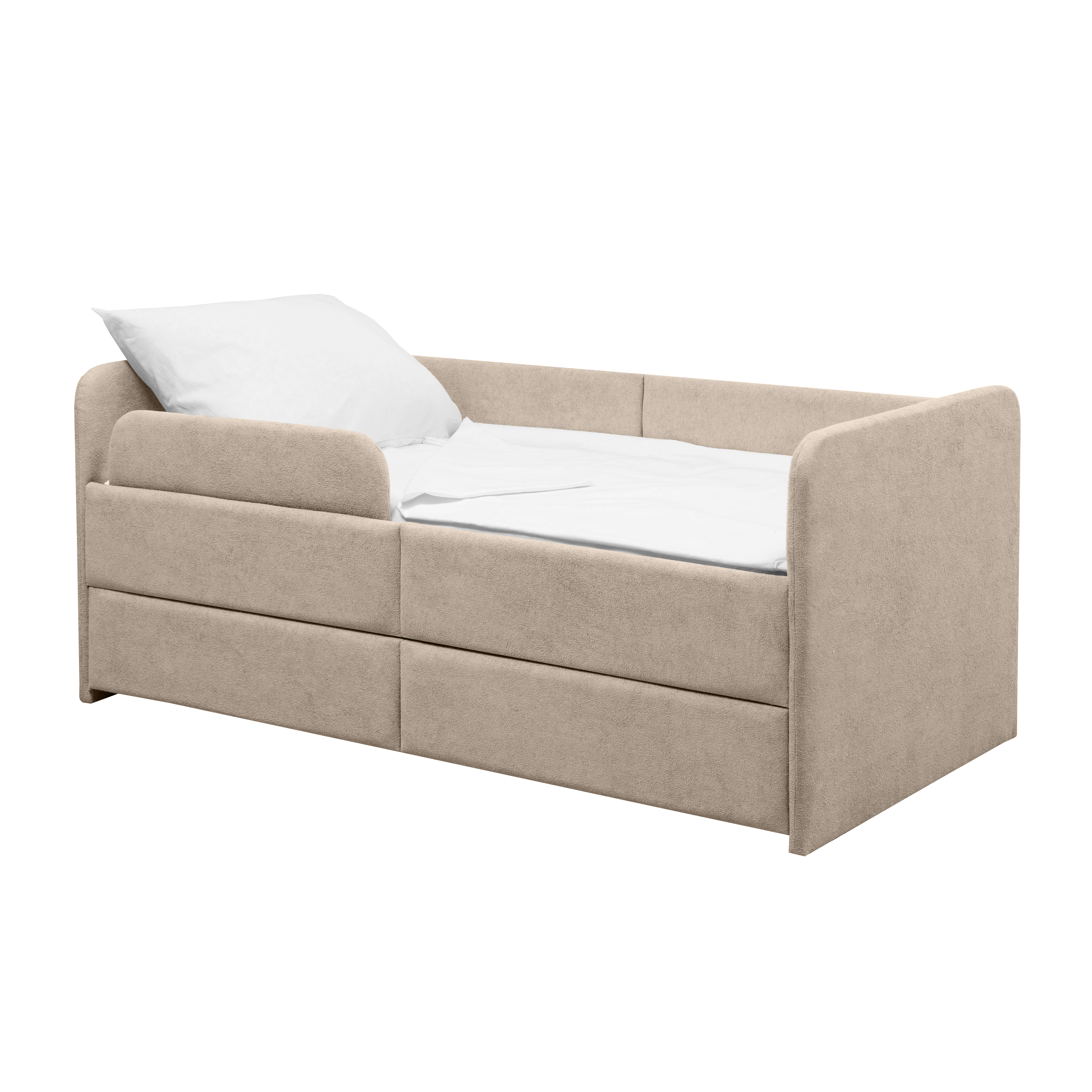 Кровать детская М-СТИЛЬ Смайл бежевая с защитным бортиком и ящиками для хранения 1400*700