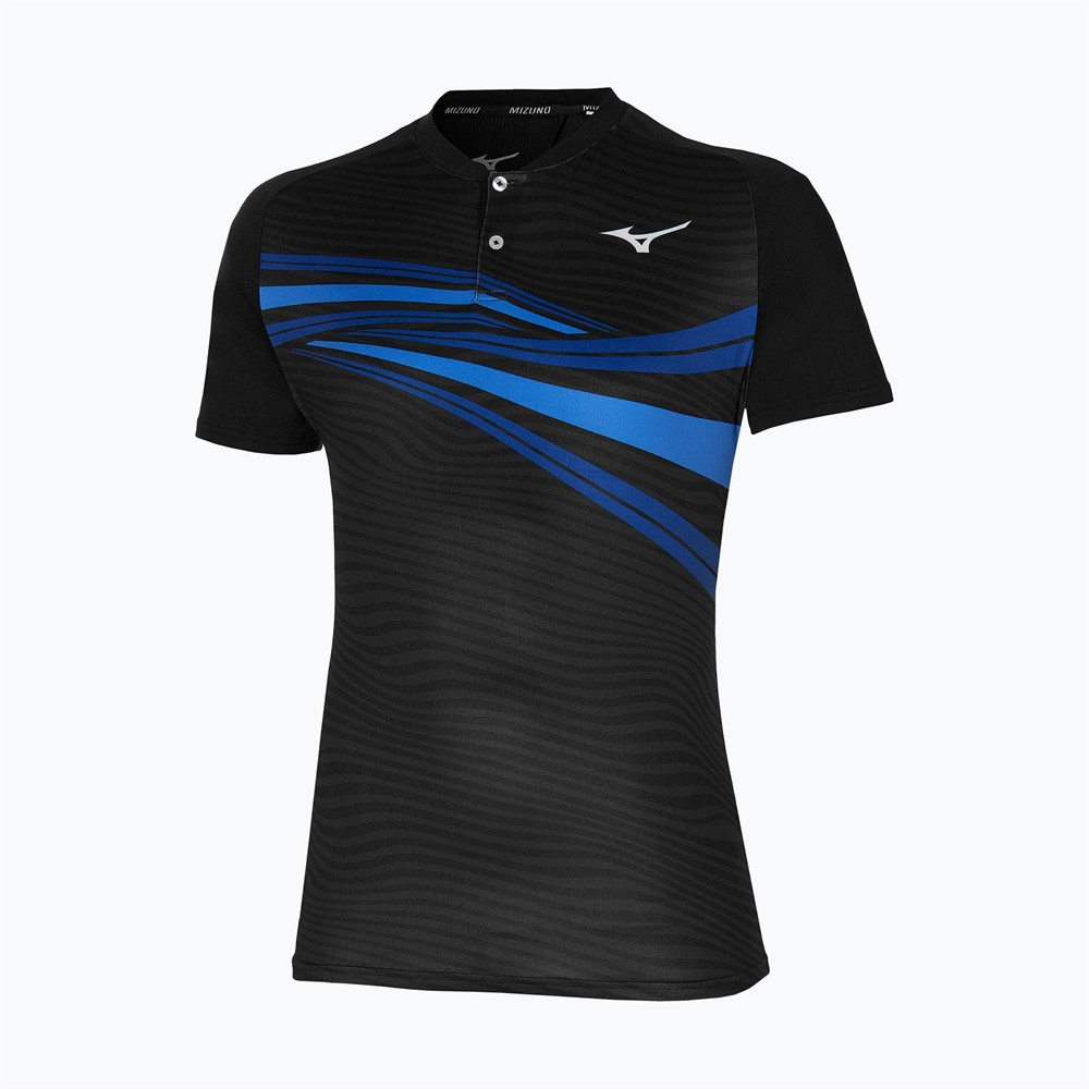 Mizuno SHADOW POLO Поло теннисное Черный/Синий/Голубой S