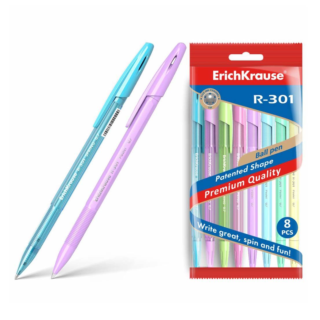 

Набор шариковых ручек ErichKrause Spring-Pastel Stick 0,7 мм 0,35 мм цвет черн синий 8 шт