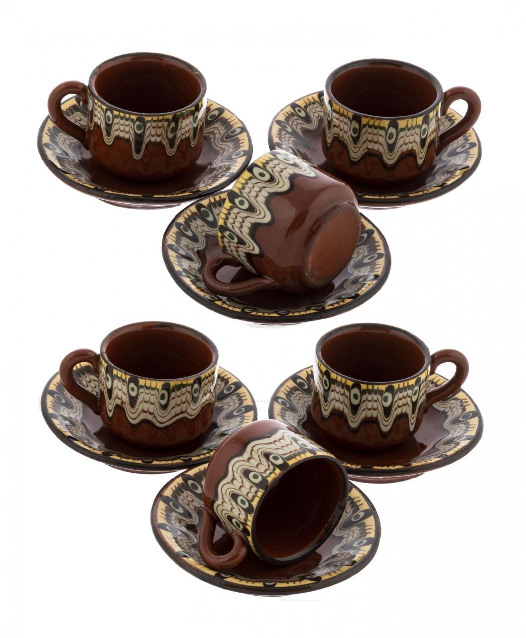 

Набор из 6 кофейных пар, обливная керамика, Россия, 1991-2000 гг., 375026