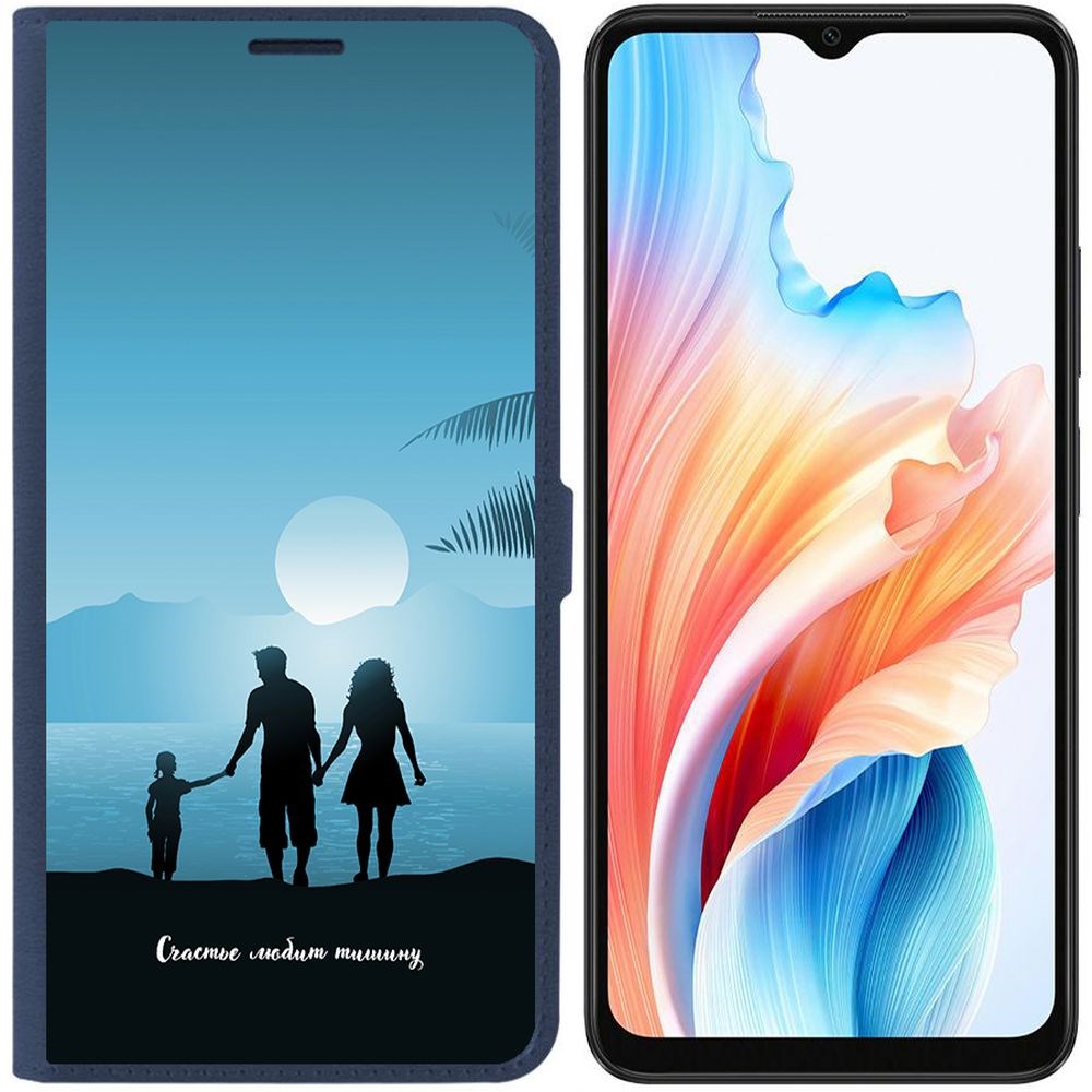 Чехол-книжка Krutoff Eco Book для Oppo A38 4G Счастье любит тишину (синий)