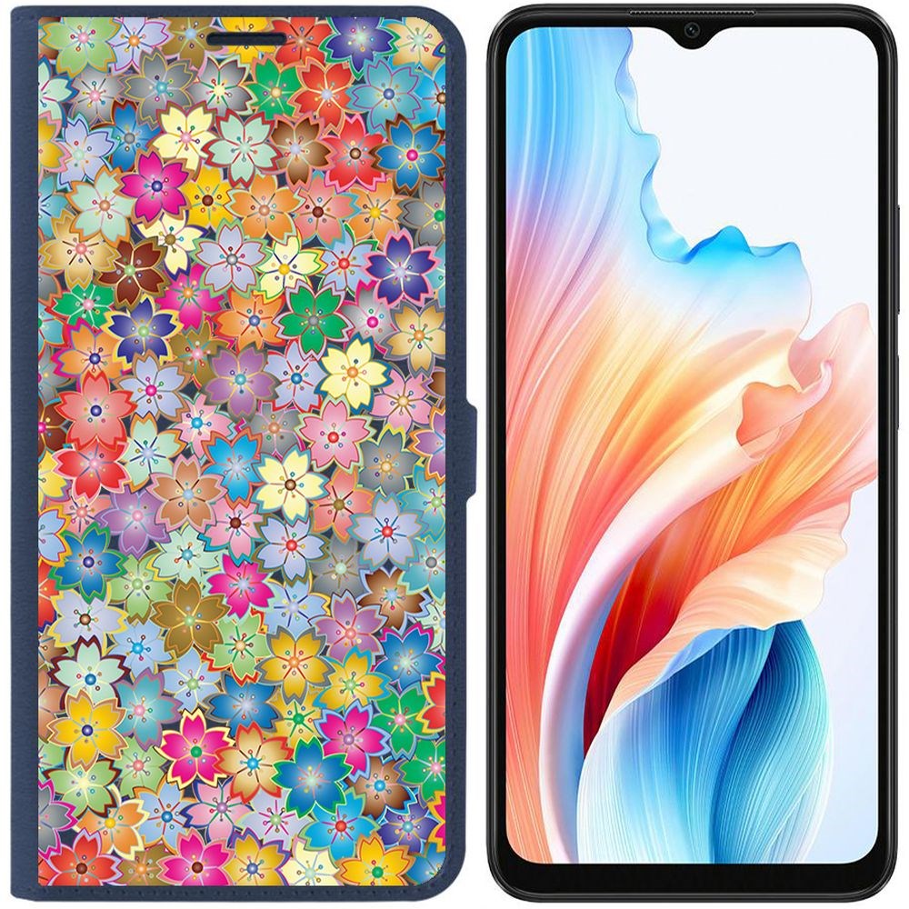 

Чехол-книжка Krutoff Eco Book для Oppo A38 4G Цветочный паттерн 4 (синий)