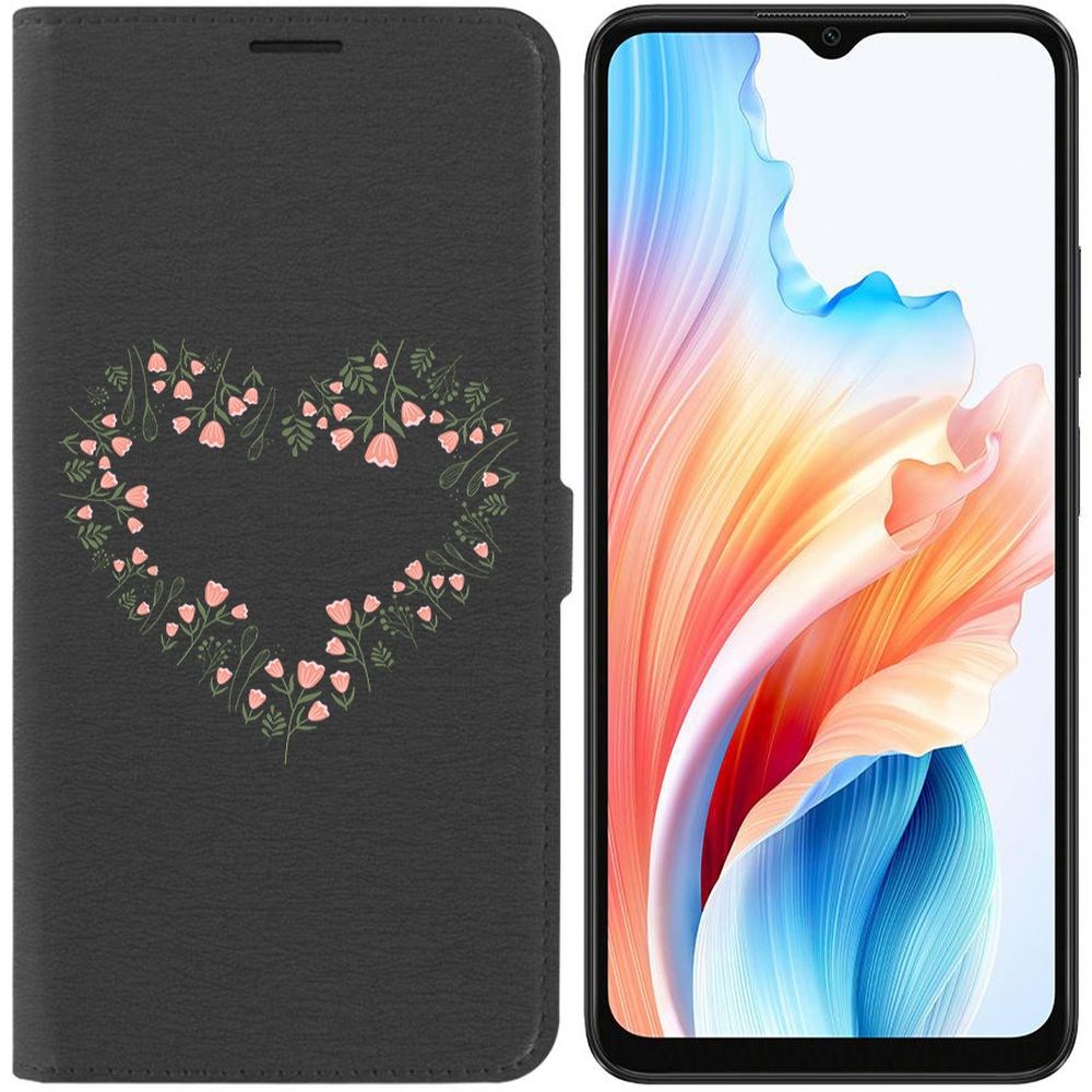 

Чехол-книжка Krutoff Eco Book для Oppo A38 4G Цветочное сердце (черный)
