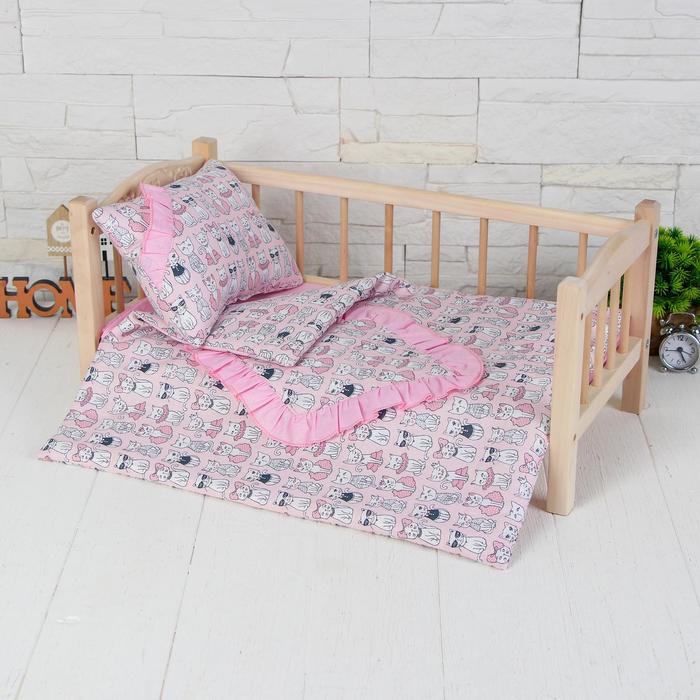 Мебель для кукол Страна Карнавалия Котята на розовом простынь, одеяло, подушка