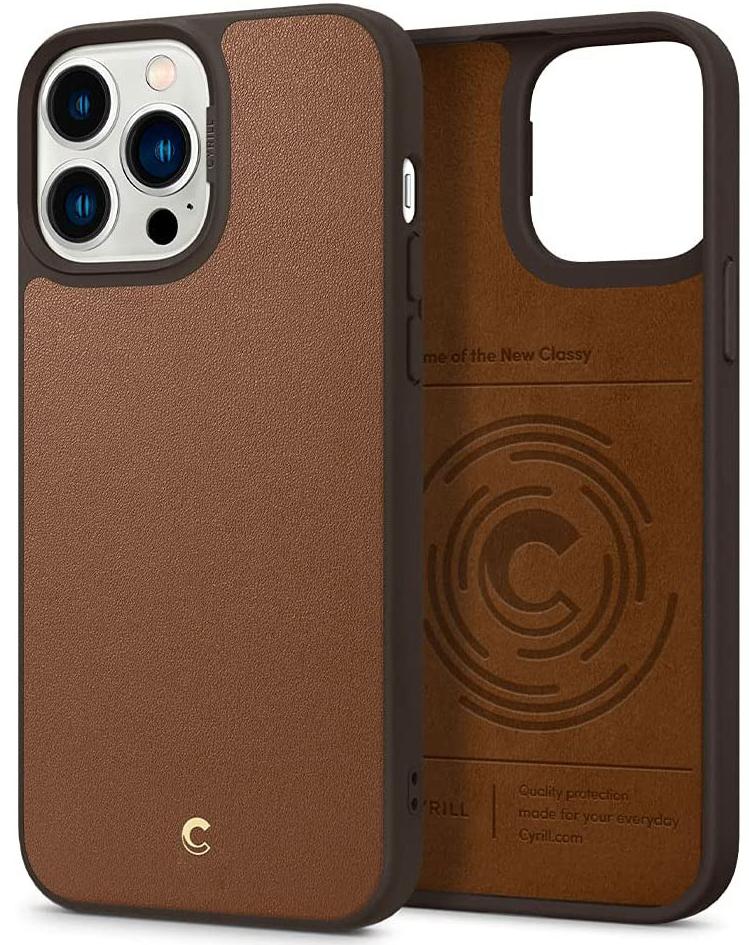 фото Чехол spigen cyrill leather brick (acs03173) для iphone 13 pro max (saddle brown)