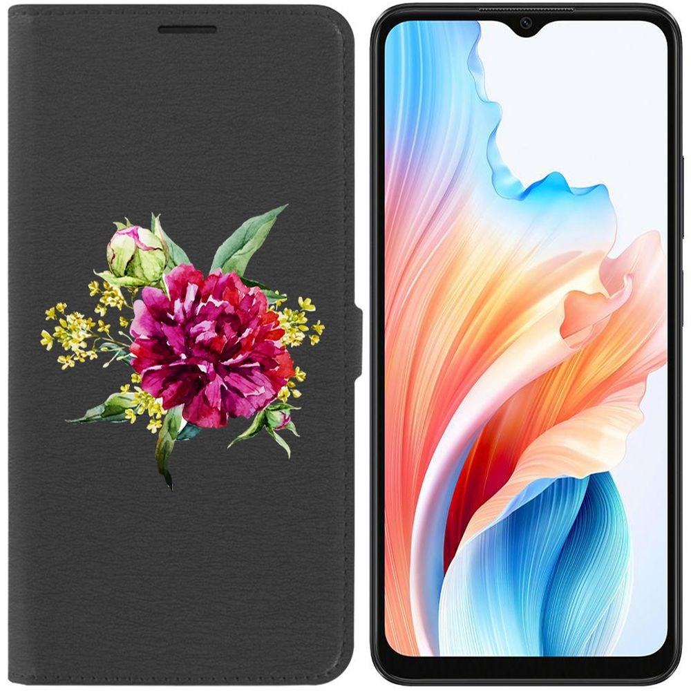 Чехол-книжка Krutoff Eco Book для Oppo A38 4G Цветочная акварель (черный)