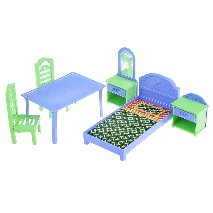 Мебель для кукол Knopa кровать, стол, стулья, тумбы, фиолетовый и салатовый мебель для кукол астра металлический стол с зонтиком и двумя стульями kb4243
