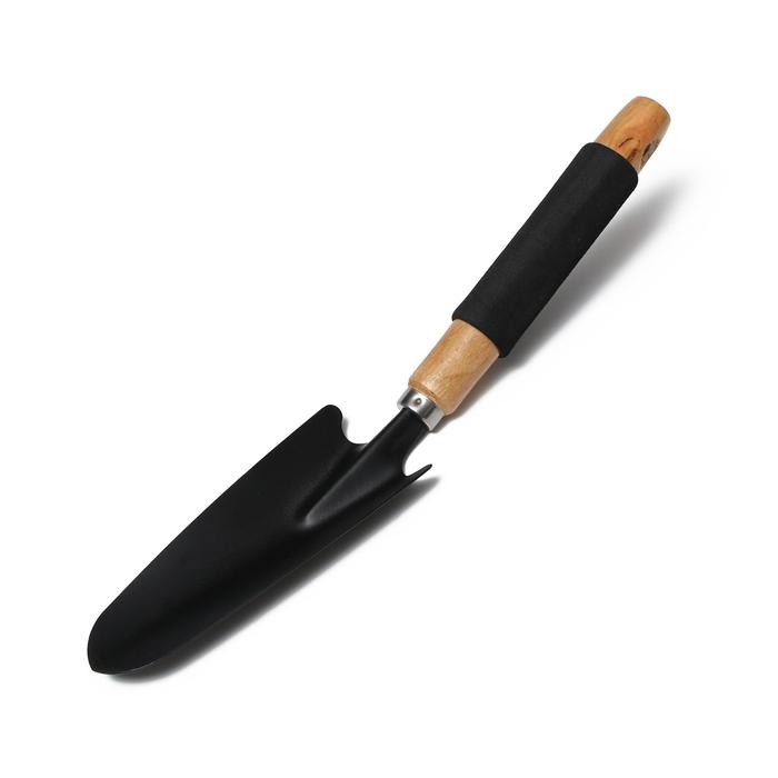 фото Совок посадочный, длина 30 см, ширина 6.5 см, деревянная ручка с поролоном greengo