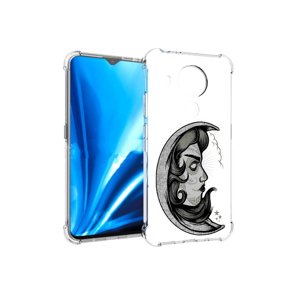 

Чехол MyPads Tocco для Nokia 5.4 черно белая луна с лицом (PT156621.100.680), Прозрачный, Tocco