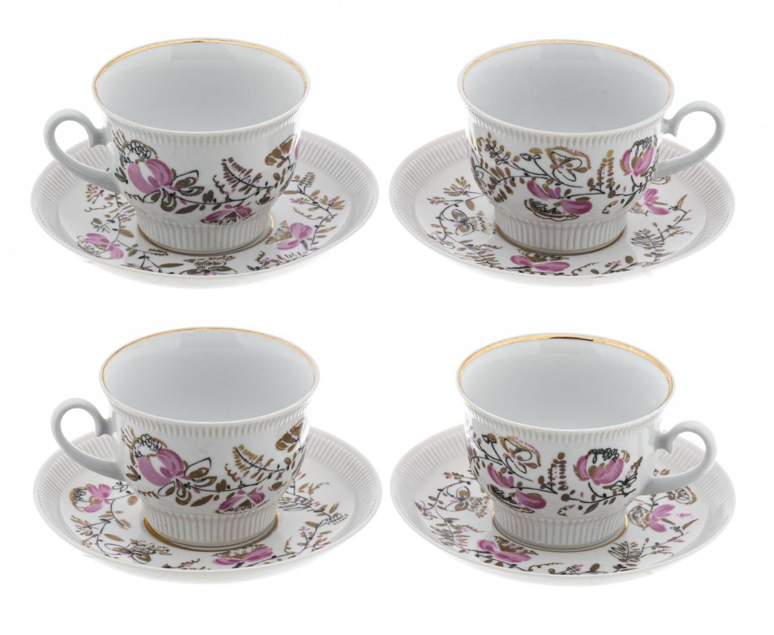 

Набор из 4 чайных пар, фарфор, деколь, золочение, СССР, 1957-1960 гг., 354971