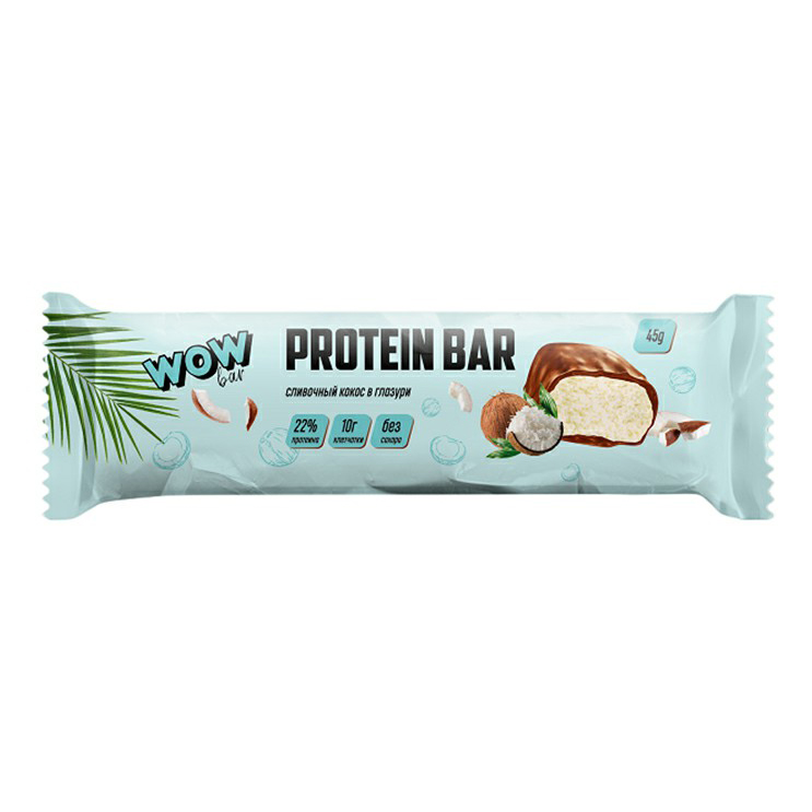 фото Батончик prime kraft wow protein bar протеиновый сливочный кокос в глазури 45 г