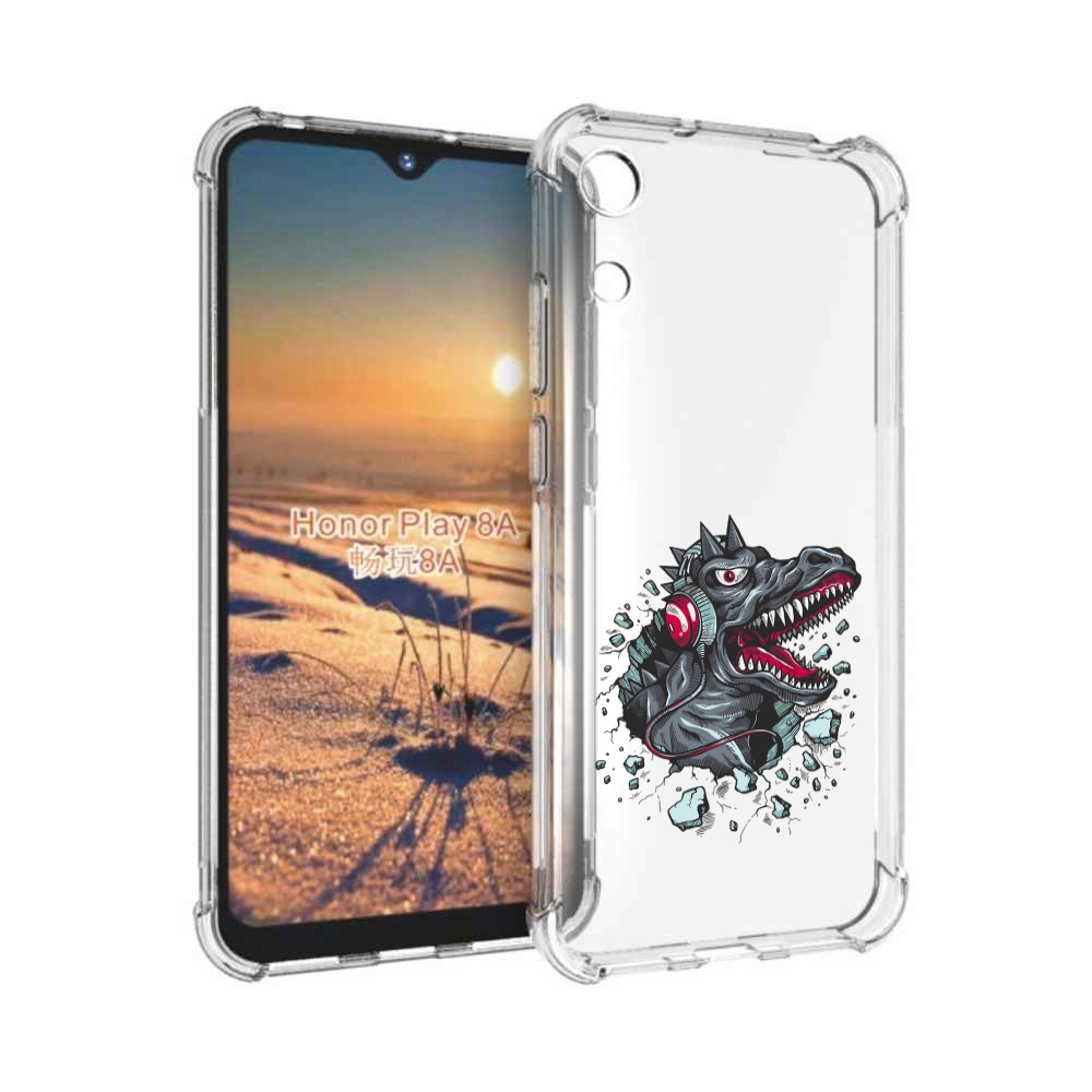 

Чехол бампер MyPads Нарисованный динозавр в наушниках для Honor, Прозрачный, Tocco