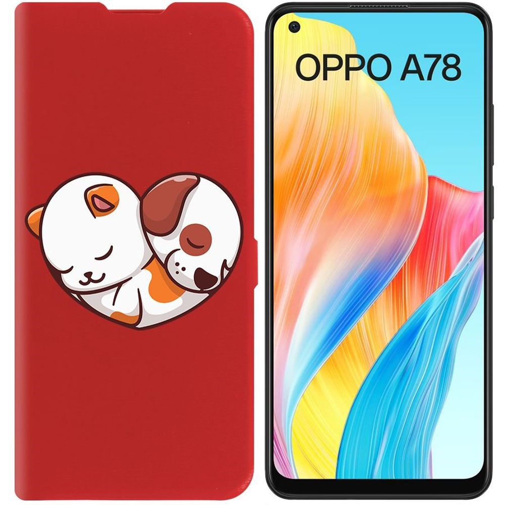 

Чехол-книжка Krutoff Eco Book для Oppo A78 4G Котёнок и Щенок (красный)