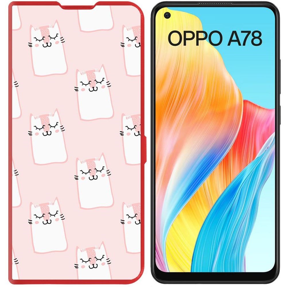 

Чехол-книжка Krutoff Eco Book для Oppo A78 4G Котики паттерн (красный)