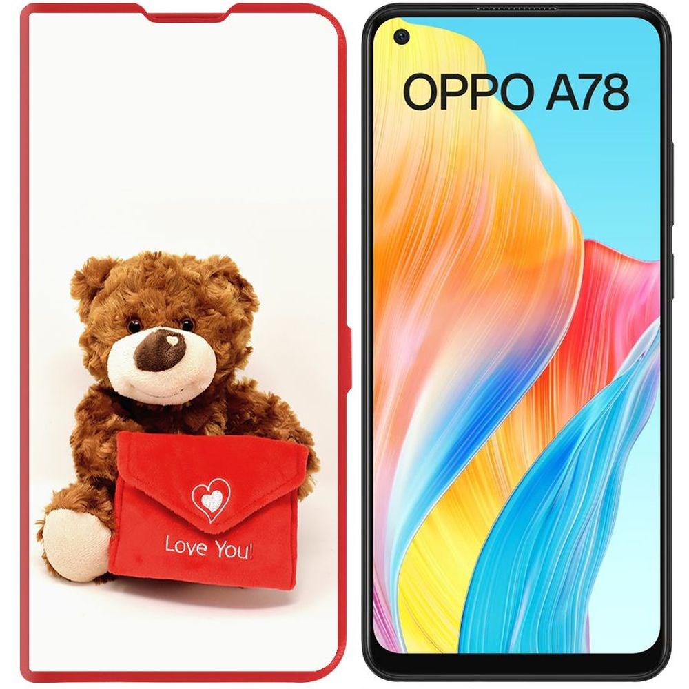 

Чехол-книжка Krutoff Eco Book для Oppo A78 4G Медвежонок тебя любит (красный)