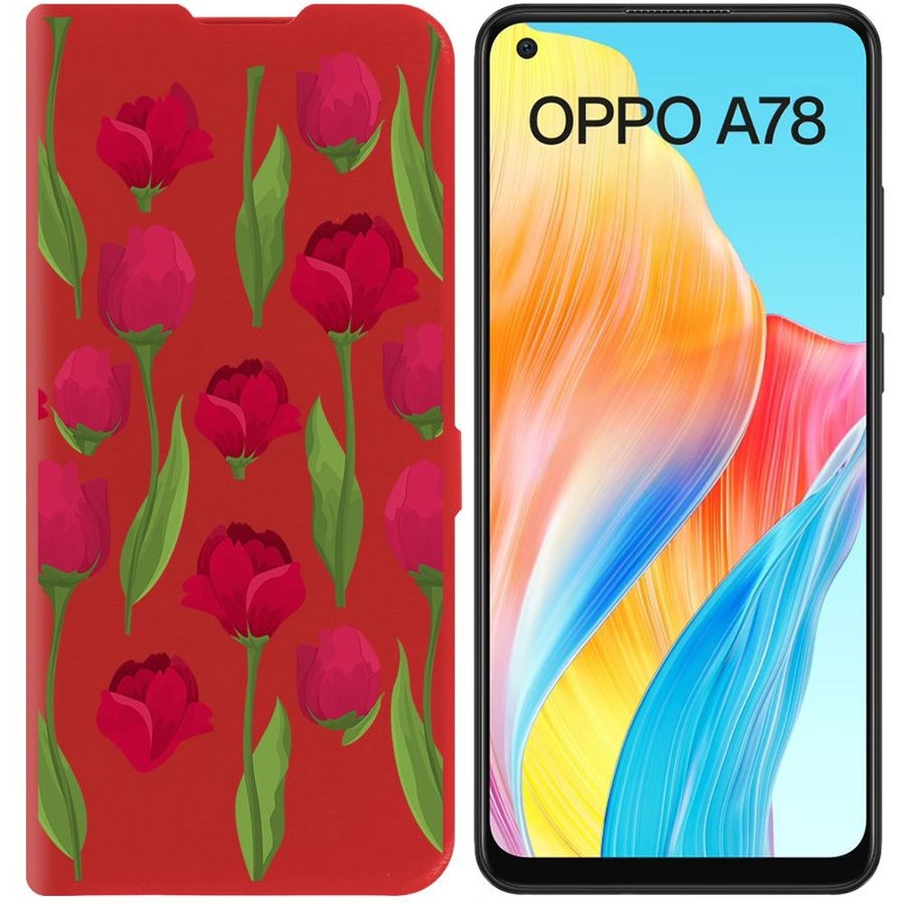 

Чехол-книжка Krutoff Eco Book для Oppo A78 4G Розы паттерн (красный)