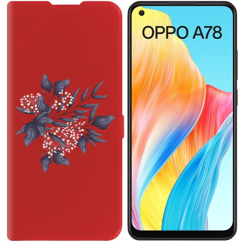 

Чехол-книжка Krutoff Eco Book для Oppo A78 4G Розовые бутоны (красный)