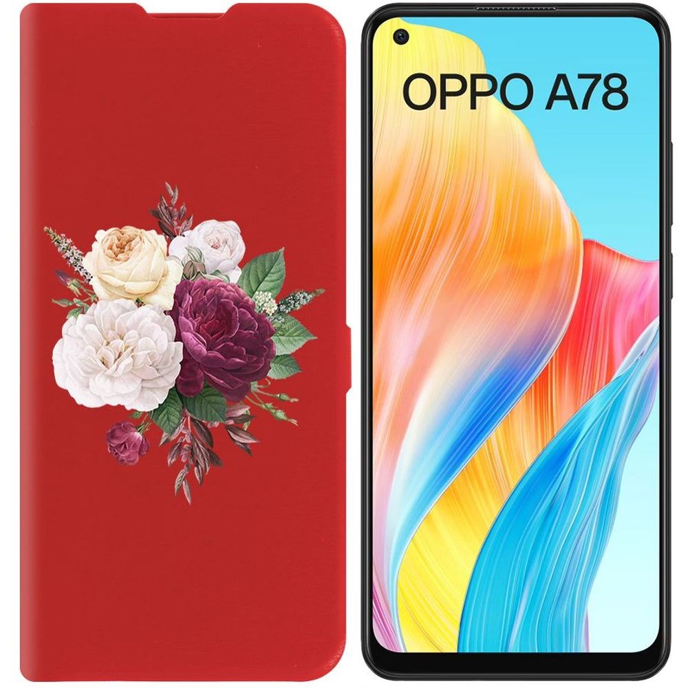 

Чехол-книжка Krutoff Eco Book для Oppo A78 4G Цветочная композиция (красный)
