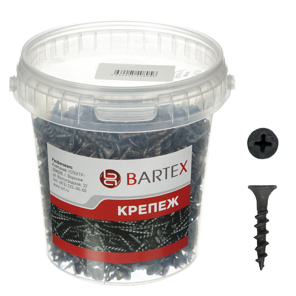 

Саморез по дереву и гипсокартону, диаметр 3.5х19 мм, 1500 шт, банка, Bartex