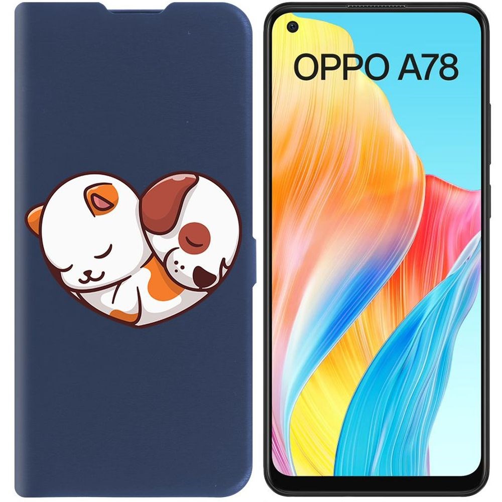 

Чехол-книжка Krutoff Eco Book для Oppo A78 4G Котёнок и Щенок (синий)