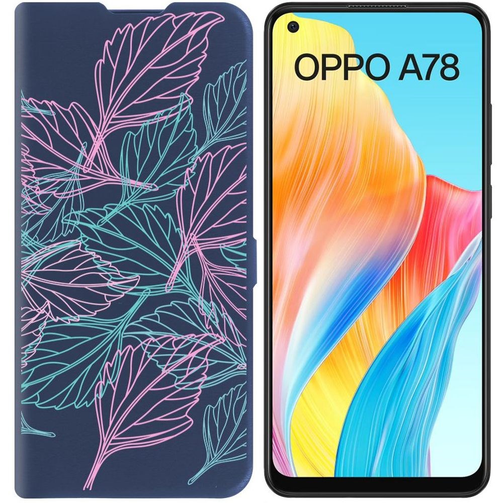 

Чехол-книжка Krutoff Eco Book для Oppo A78 4G Листья паттерн (синий)