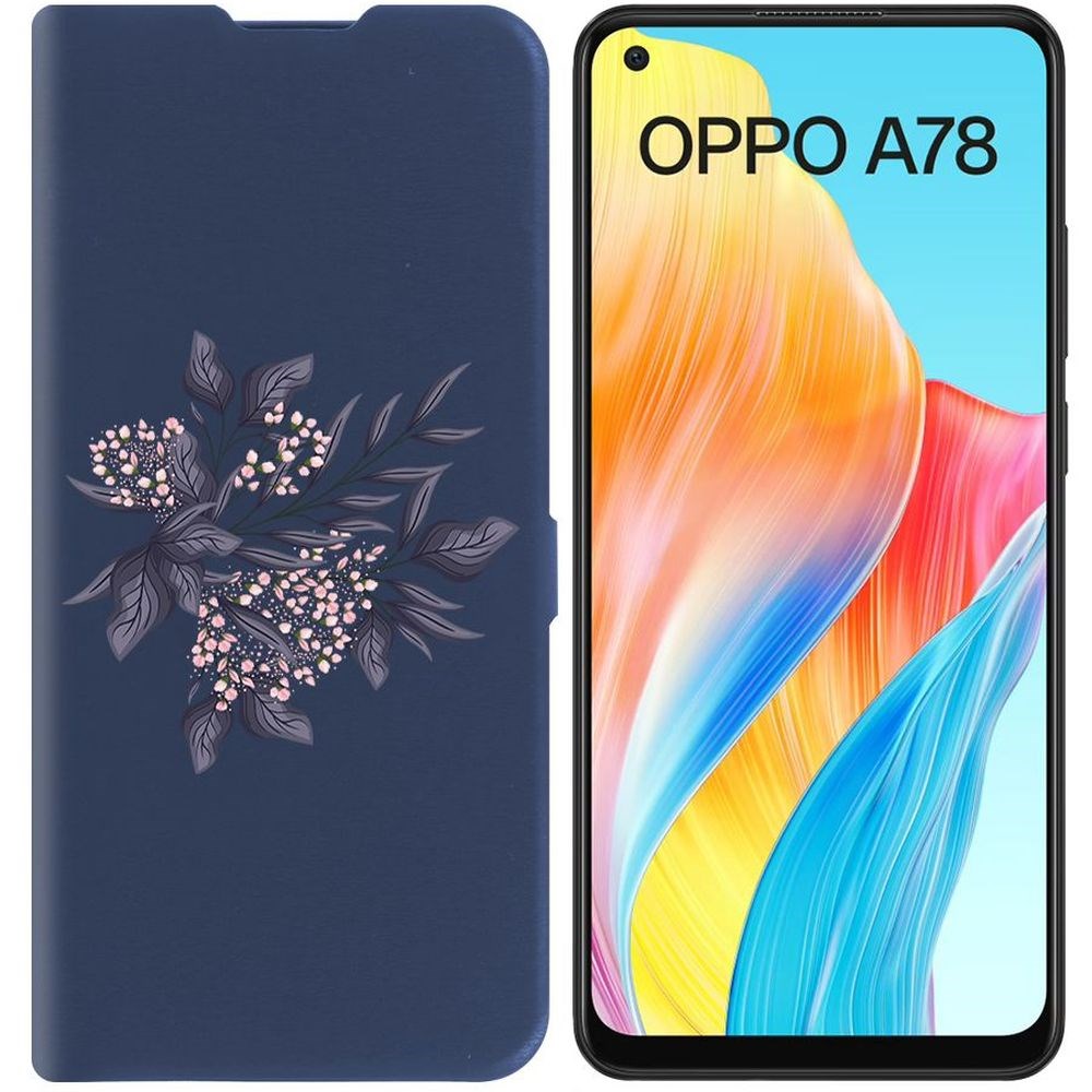 

Чехол-книжка Krutoff Eco Book для Oppo A78 4G Розовые бутоны (синий)