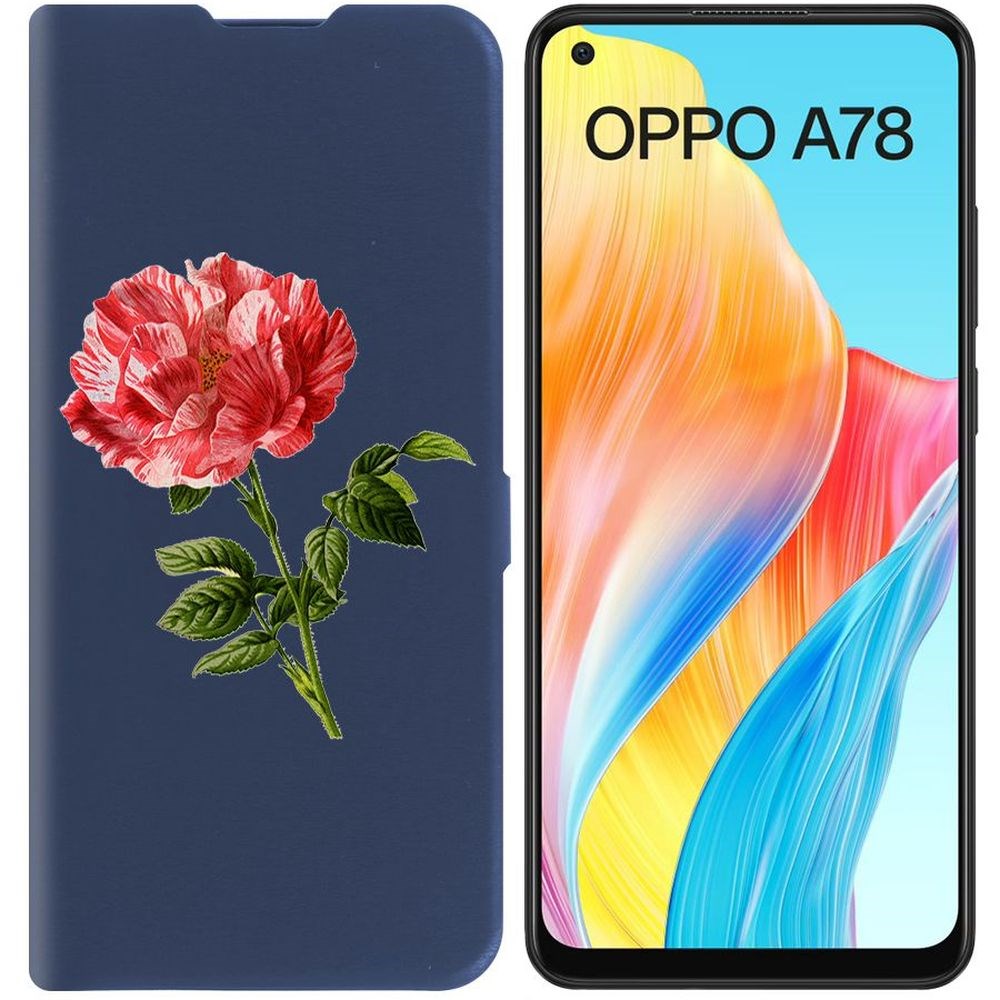 Чехол-книжка Krutoff Eco Book для Oppo A78 4G Рисованная роза (синий)