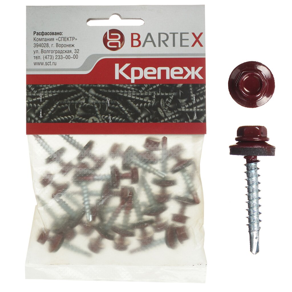 

Саморез кровельный, диаметр 4.8х38 мм, 15 шт, красный, пакет, Bartex