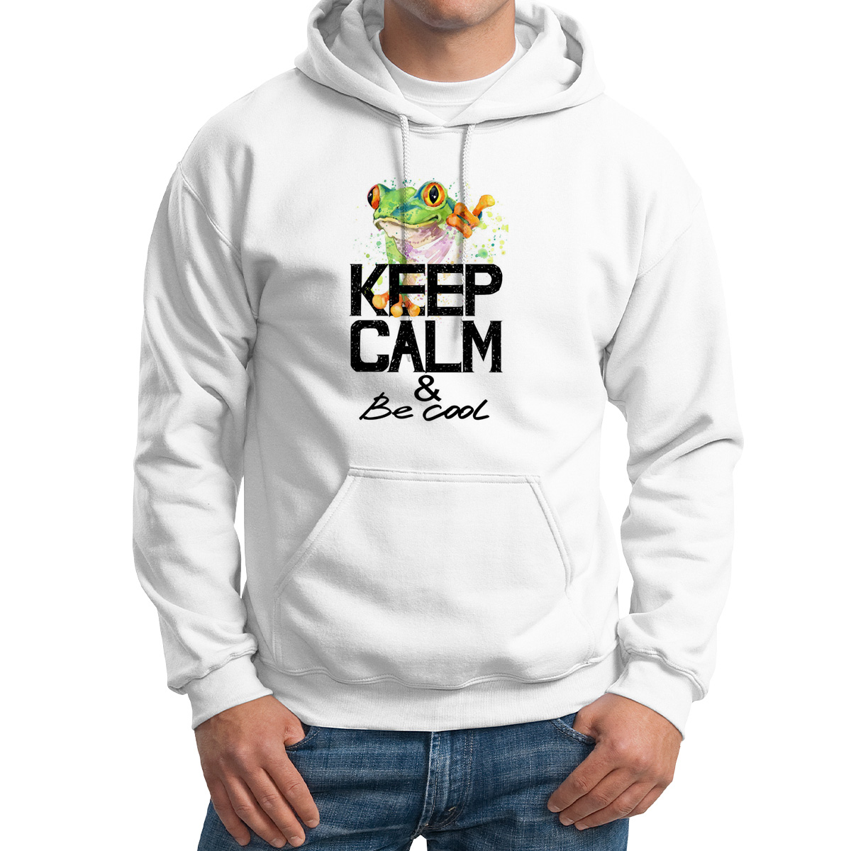 

Толстовка Худи белая Краски. Keep calm and be cool. Лягушка, Белый, 4M015212