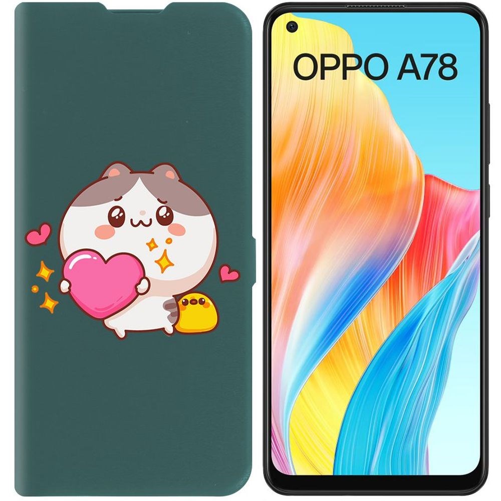 

Чехол-книжка Krutoff Eco Book для Oppo A78 4G Сердце для тебя (зелёный опал), Зеленый