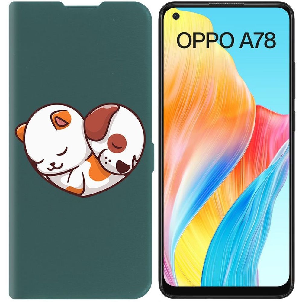 

Чехол-книжка Krutoff Eco Book для Oppo A78 4G Котёнок и Щенок (зелёный опал), Зеленый