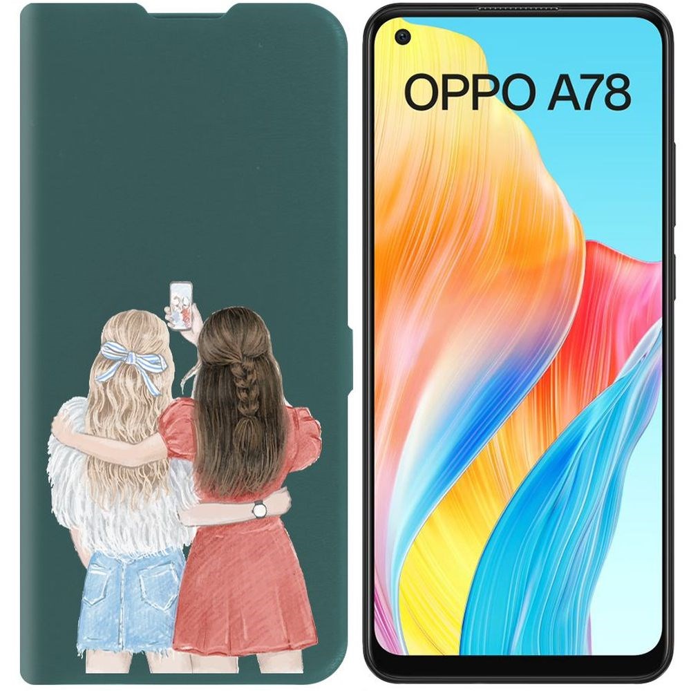 

Чехол-книжка Krutoff Eco Book для Oppo A78 4G Лучшие подруги (зелёный опал), Зеленый