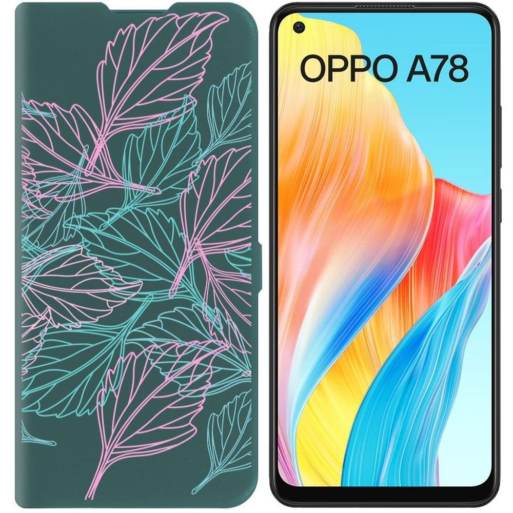 Чехол-книжка Krutoff Eco Book для Oppo A78 4G Листья паттерн (зелёный опал)