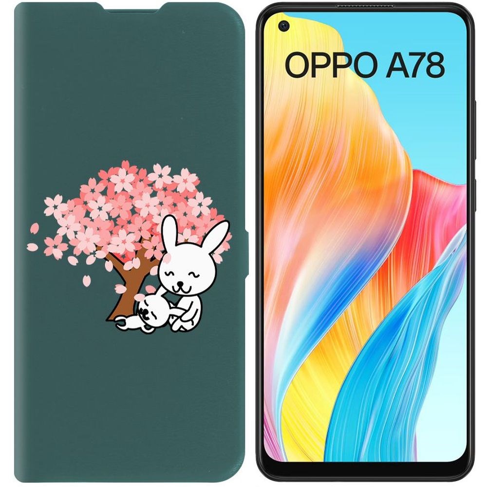 

Чехол-книжка Krutoff Eco Book для Oppo A78 4G Кролики (зелёный опал), Зеленый