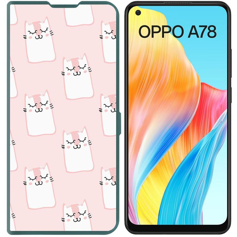 

Чехол-книжка Krutoff Eco Book для Oppo A78 4G Котики паттерн (зелёный опал), Зеленый