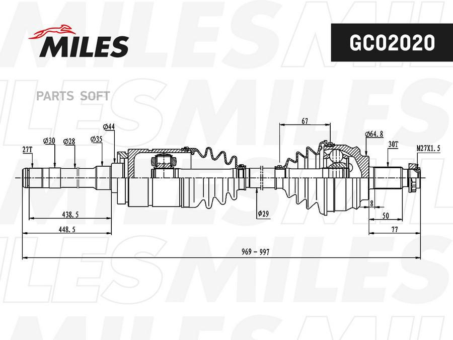 

MILES Привод в сборе BMW E53 3.0D-4.6 00- пер. прав. GSP 205018 MILES GC02026