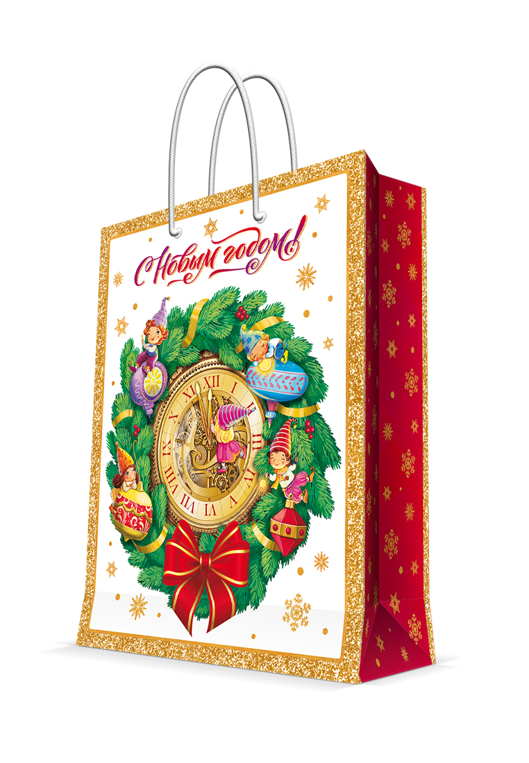 Подарочный пакет Magic Pack Новогодний венок с ламинацией 140 г/м2 / 26*32,4*12,7 см