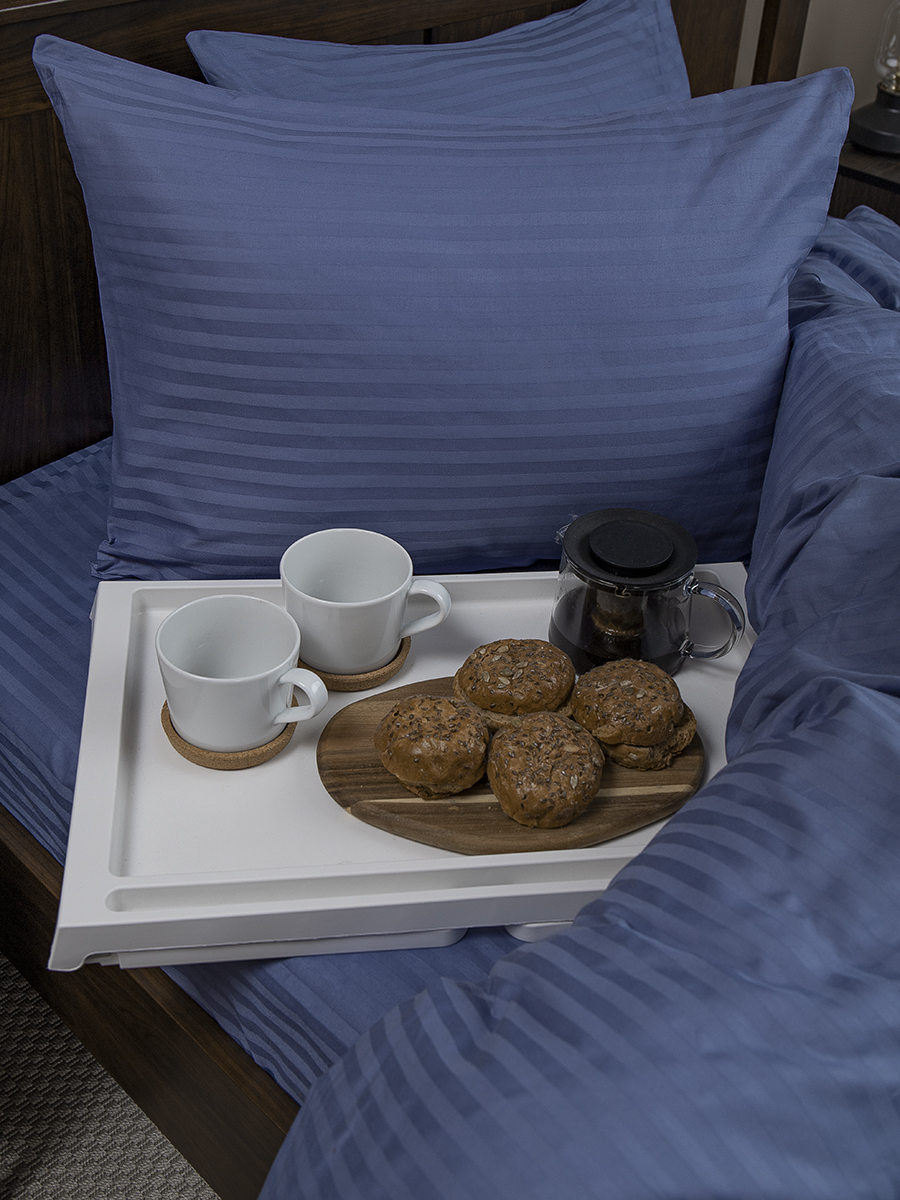 фото Комплект постельного белья amore mio 2-спальный, хлопок, синий, полосы, 2 наволочки 50х70