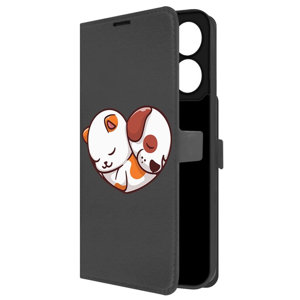 

Чехол-книжка Krutoff Eco Book для Xiaomi Poco C65 Котёнок и Щенок (черный)