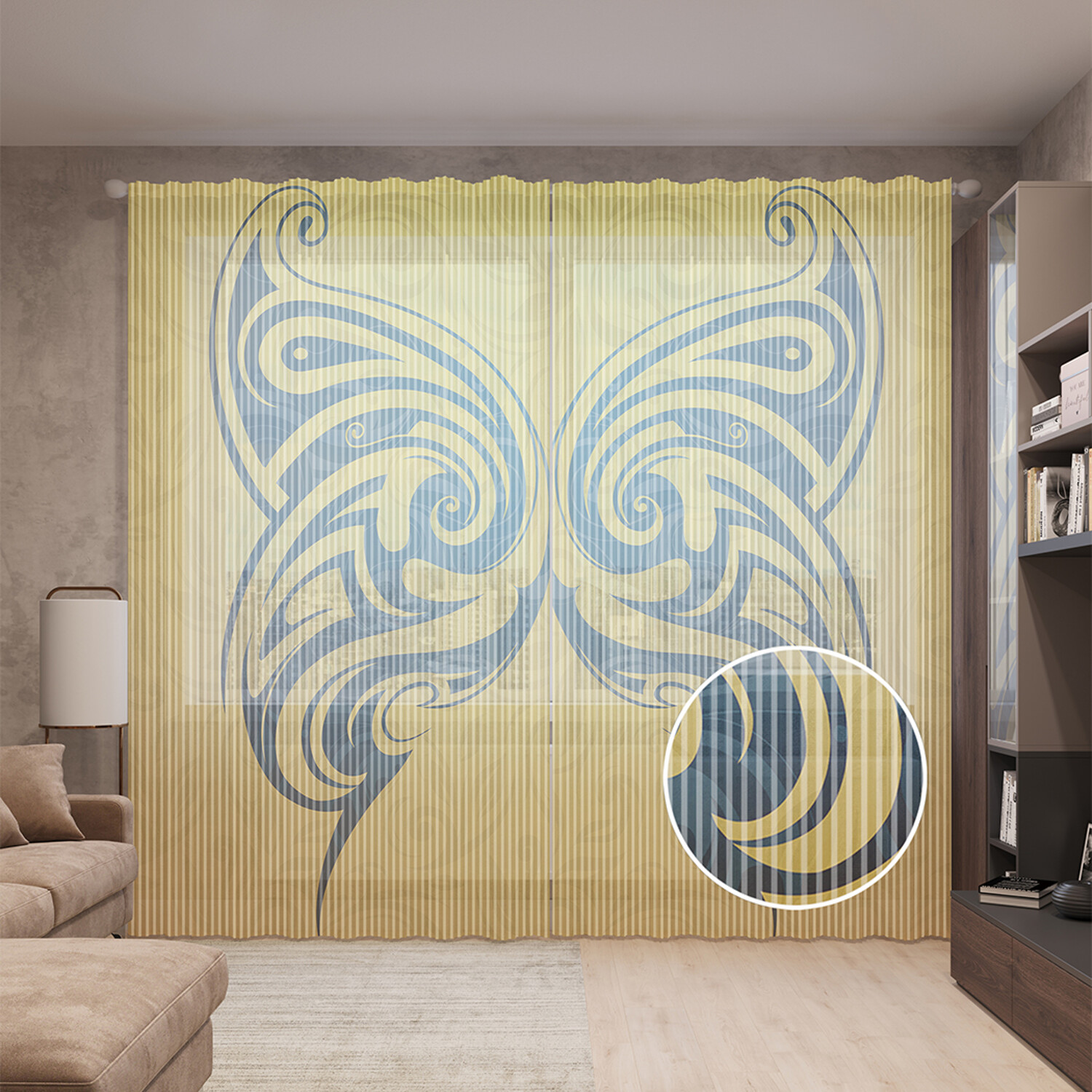 фото Тюль вуаль на шторной ленте с принтом joyarty "одеяние бабочки", 310х265 см