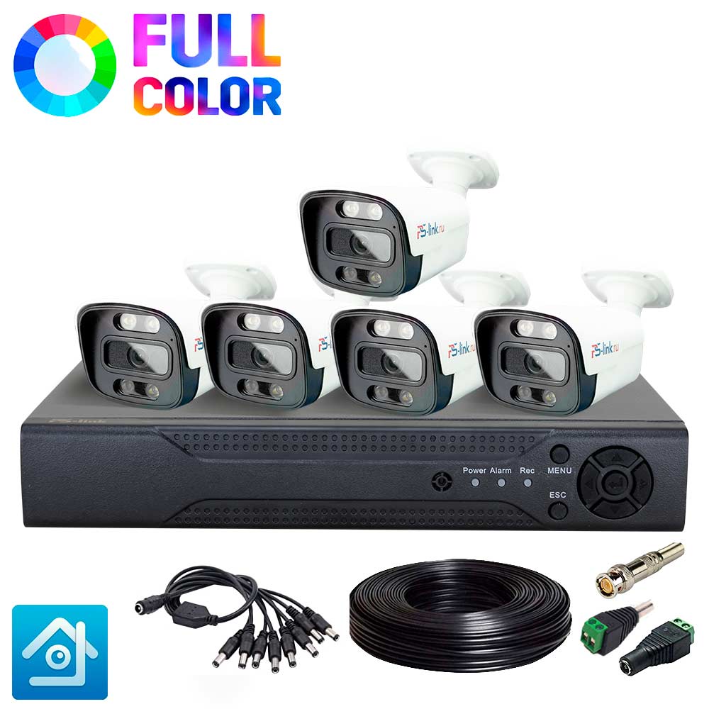 

Комплект видеонаблюдения AHD 8Мп Ps-Link KIT-C805HDC 5 уличных камер FullColor 4668, Белый, KIT-C805HDC
