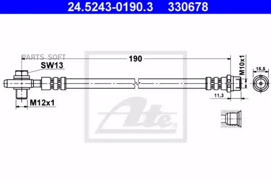 Шланг тормозной задний VW PassatPassat B55Passat Variant 9605 ATE 24524301903 3014₽