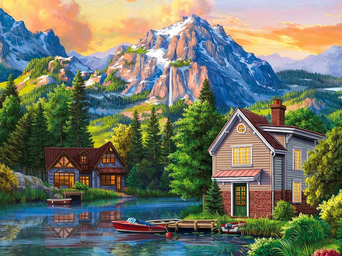 

Алмазная мозаика Рыжий кот Нежный закат в деревушке