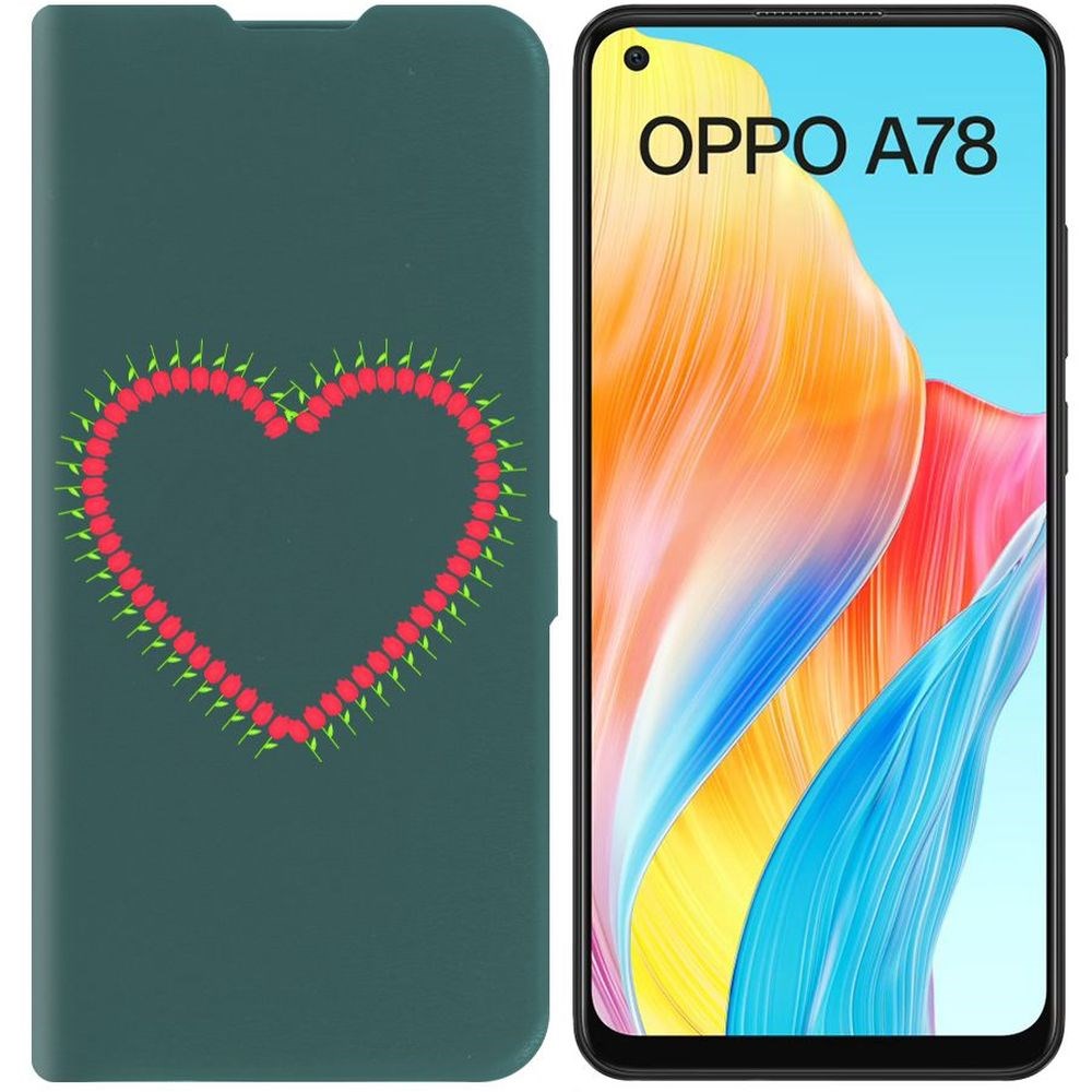 

Чехол-книжка Krutoff Eco Book для Oppo A78 4G Сердце из тюльпанов (зелёный опал), Зеленый