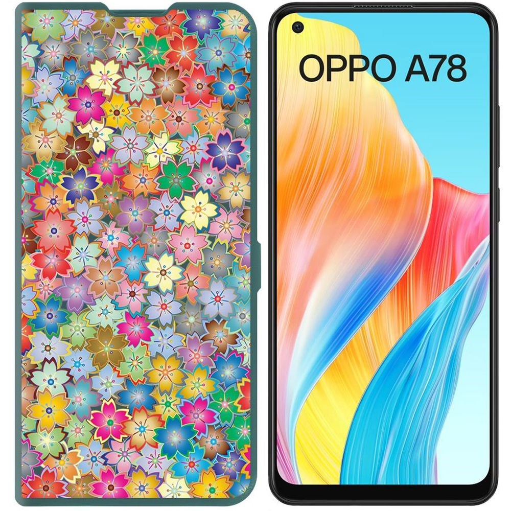

Чехол-книжка Krutoff Eco Book для Oppo A78 4G Цветочный паттерн 4 (зелёный опал), Зеленый