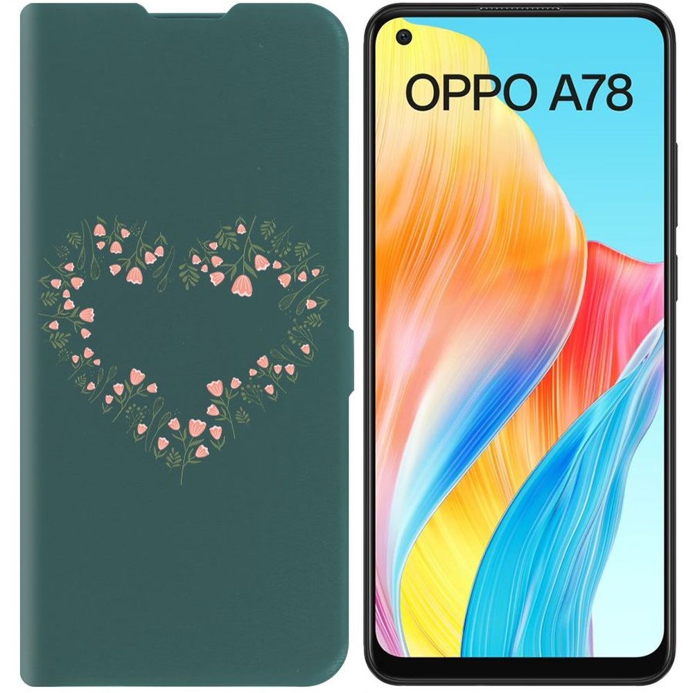 

Чехол-книжка Krutoff Eco Book для Oppo A78 4G Цветочное сердце (зелёный опал), Зеленый