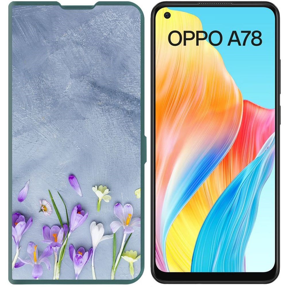 

Чехол-книжка Krutoff Eco Book для Oppo A78 4G Цветочное настроение (зелёный опал), Зеленый