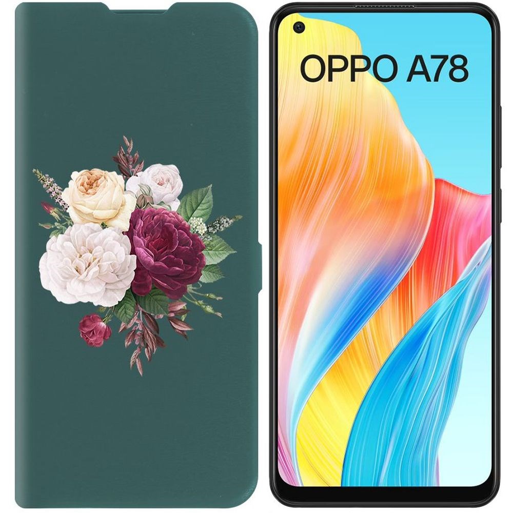 

Чехол-книжка Krutoff Eco Book для Oppo A78 4G Цветочная композиция (зелёный опал), Зеленый