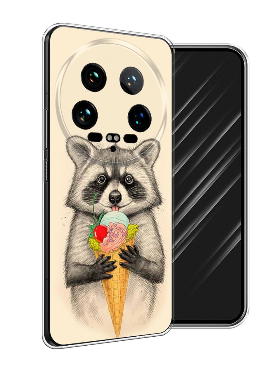 

Чехол Awog на Xiaomi 14 Ultra "Енот с мороженым", Бежевый;серый, 321850-1