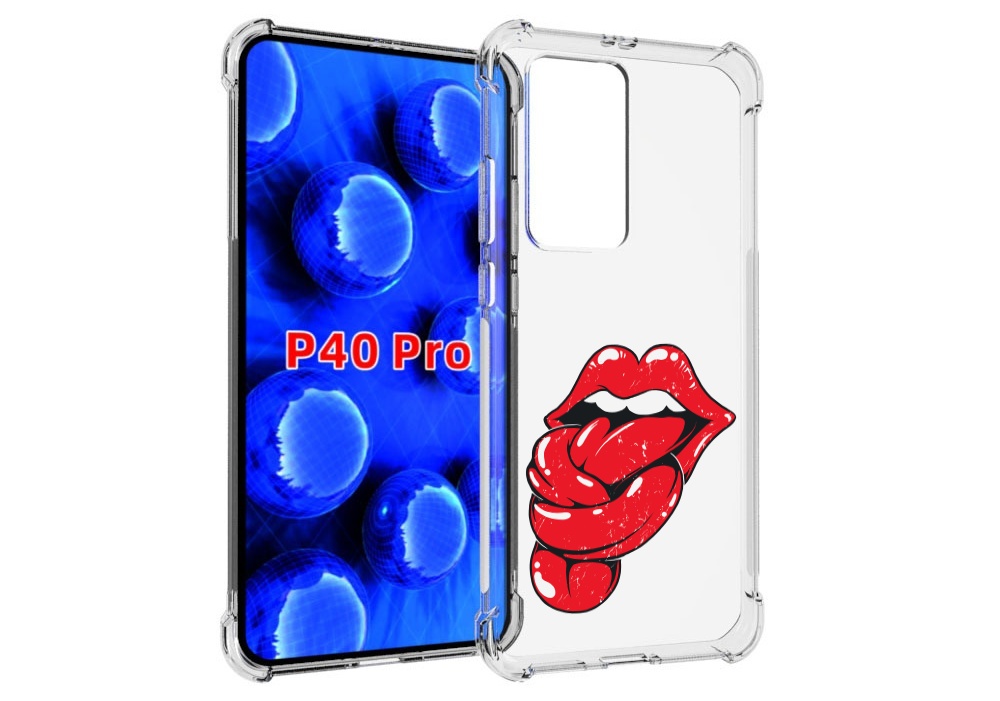 Чехол MyPads яркие губы с языком для Huawei P40 Pro противоударный